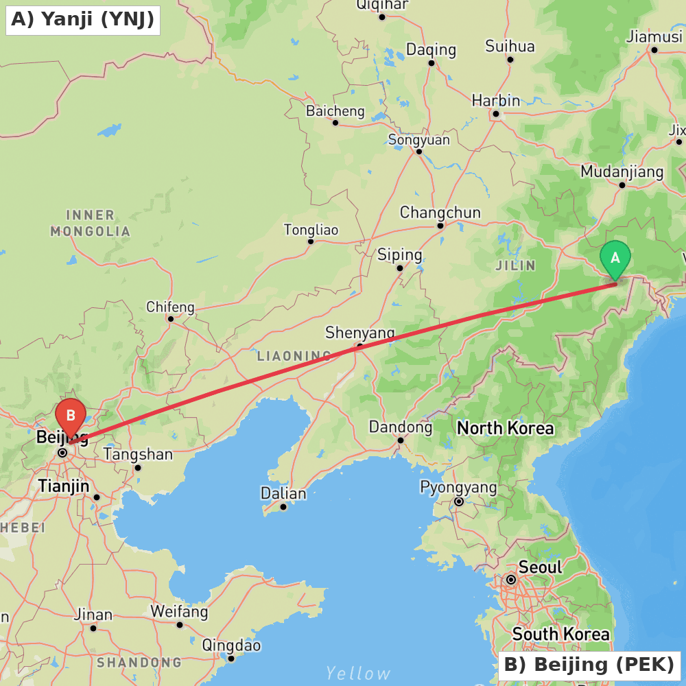 Flight route map from Yanji to Beijing