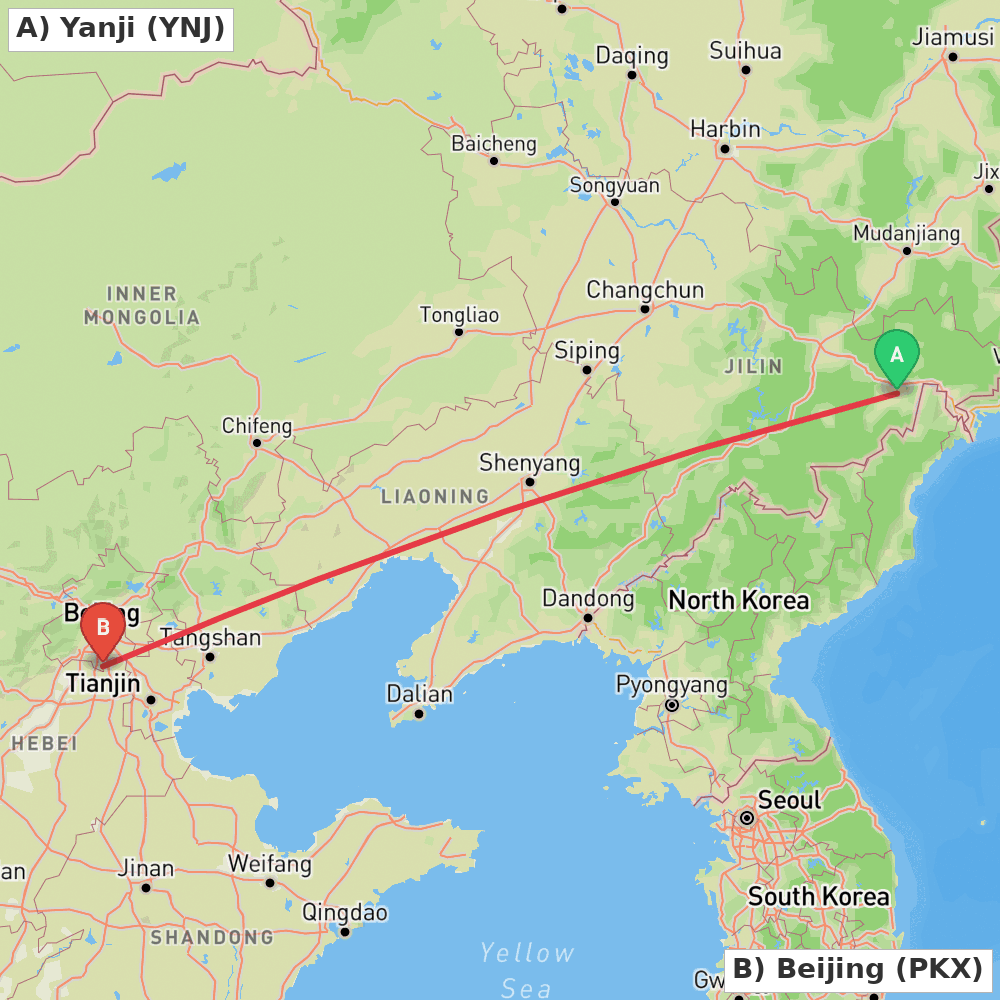 Flight route map from Yanji to Beijing